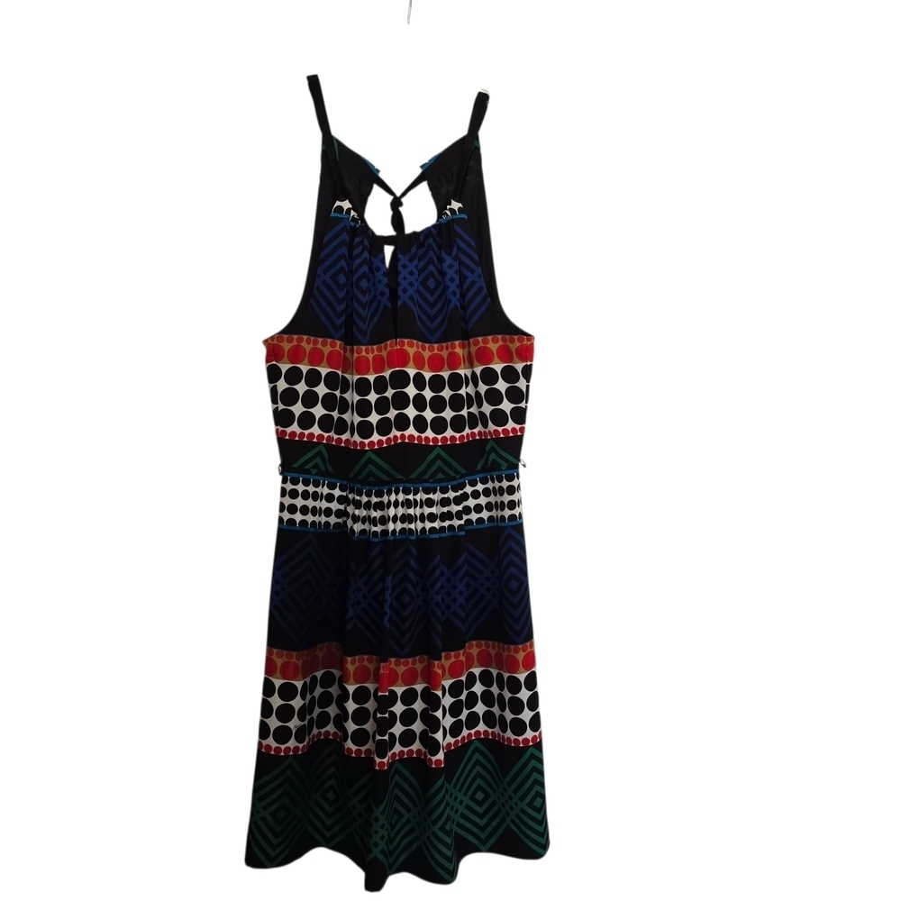 Trina Turk Geometric Polka Dot Black Green Red Patterned Dress
